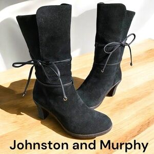 Johnston & Murphy-size 7 Ankle Wrap Boot Luxurious Italian black suede. Like new